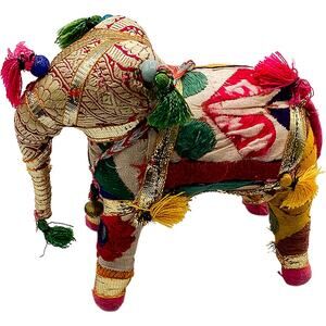 Vintage 5.5" Rajasthani Hand-Stitched/Embroidered Colorful Elephant Animal Decor